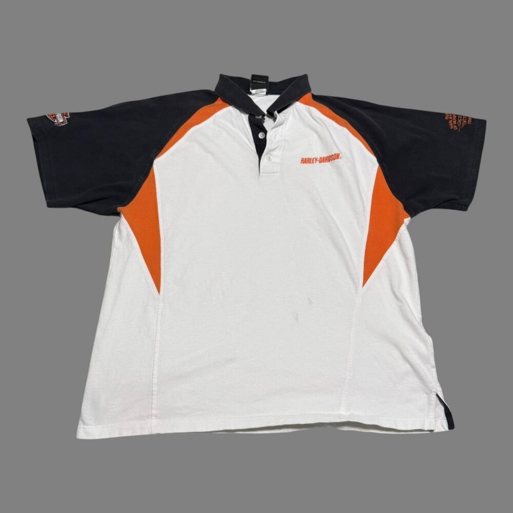 Harley Davidson‎ Spell Out Embroidered Stained Polo Shirt Adult Large